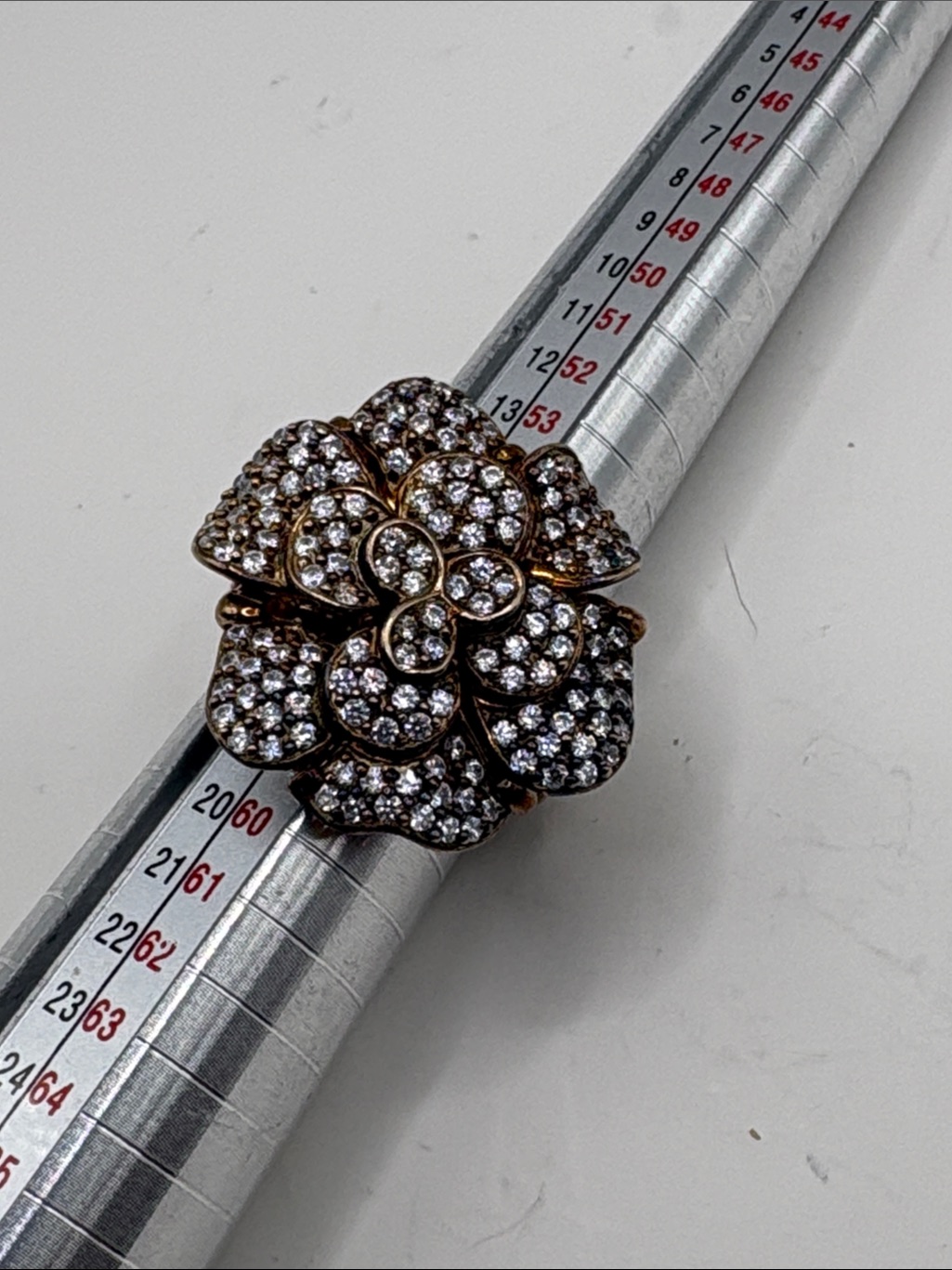 Gold Floral Pave Crystal Statement Ring Size 8 Cz